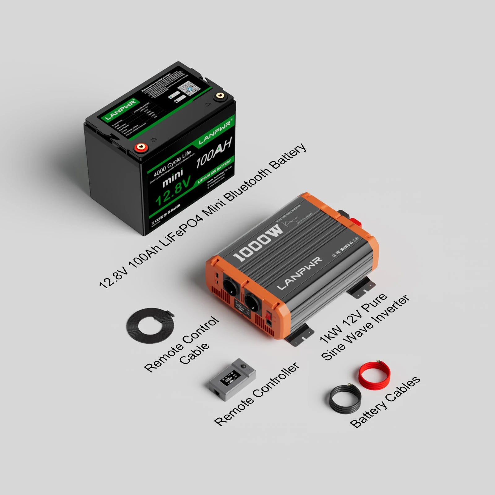 LANPWR 12V 100Ah Mini Bluetooth LiFePO4 Lithium Battery