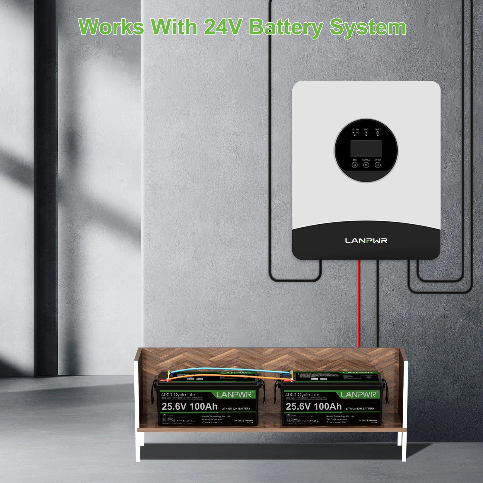 LANPWR 1080Wp 24V 3kW Complete MPPT Off Grid Solar Kit with 5.2kWh LiFePO4 Battery