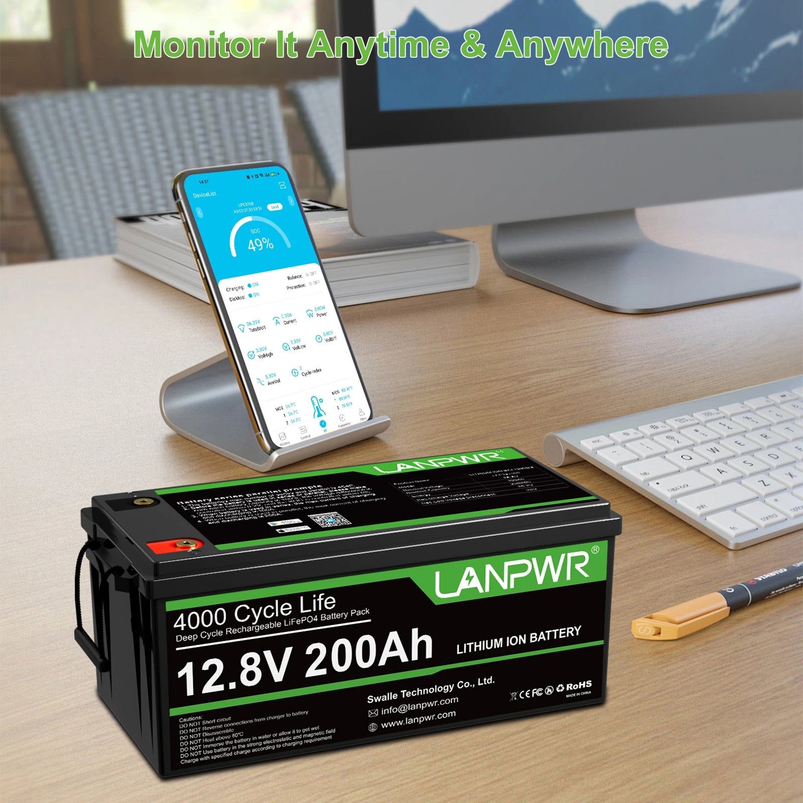 LANPWR 1080Wp 3000W 24V 5.12kWh Off-Grid Solar Panels Kit - 24V 3000W Off-grid Inverter, 2x12V 200Ah Bluetooth LiFePO4 Battery
