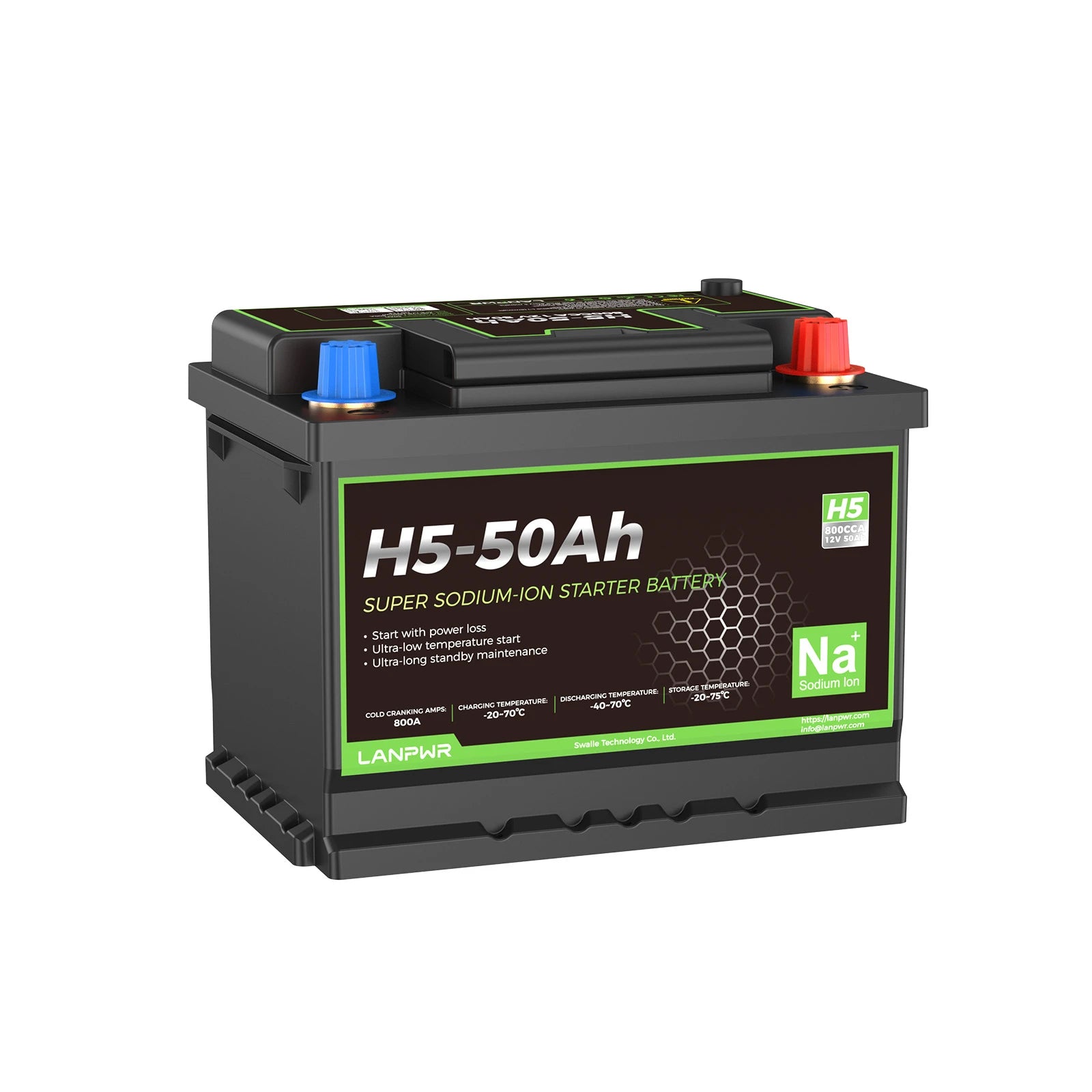 LANPWR 12V 50Ah Sodium-ion Starter Battery Max 800CCA | Reliable Power with Reduced Output at -40°C