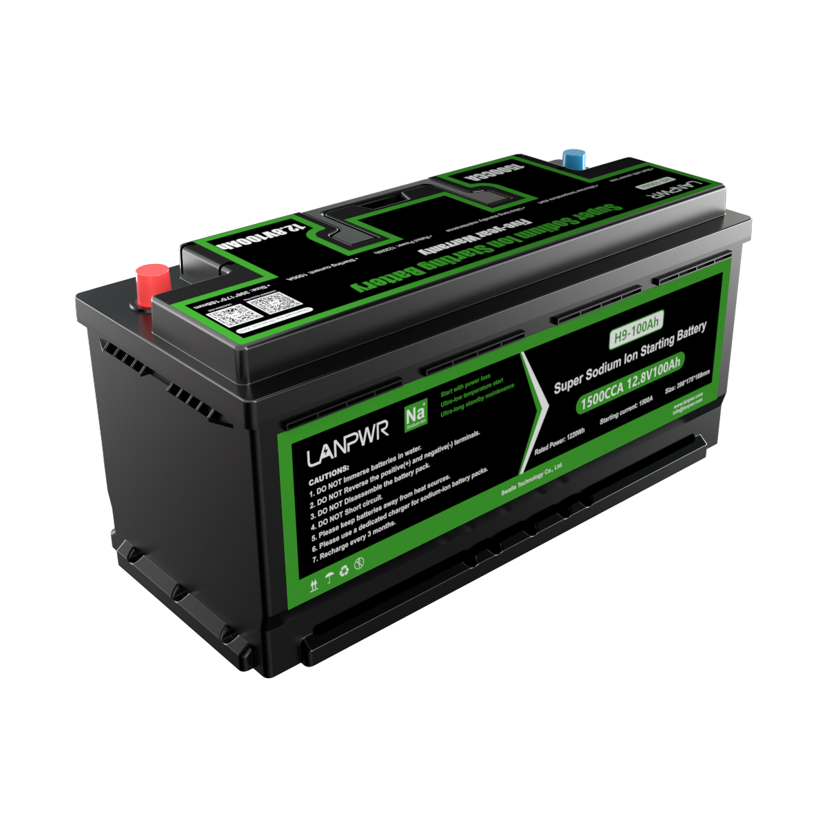 LANPWR H9 1500CCA Starter Battery 12V 100Ah 1220Wh Sodium-ion Vehicle Starting Battery
