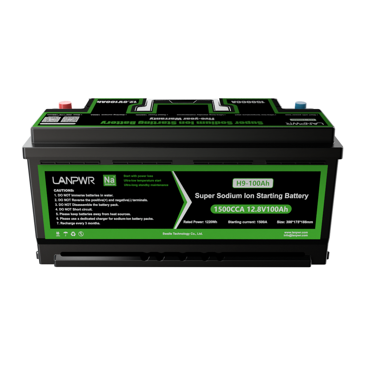 LANPWR H9 1500CCA Starter Battery 12V 100Ah 1220Wh Sodium-ion Vehicle Starting Battery