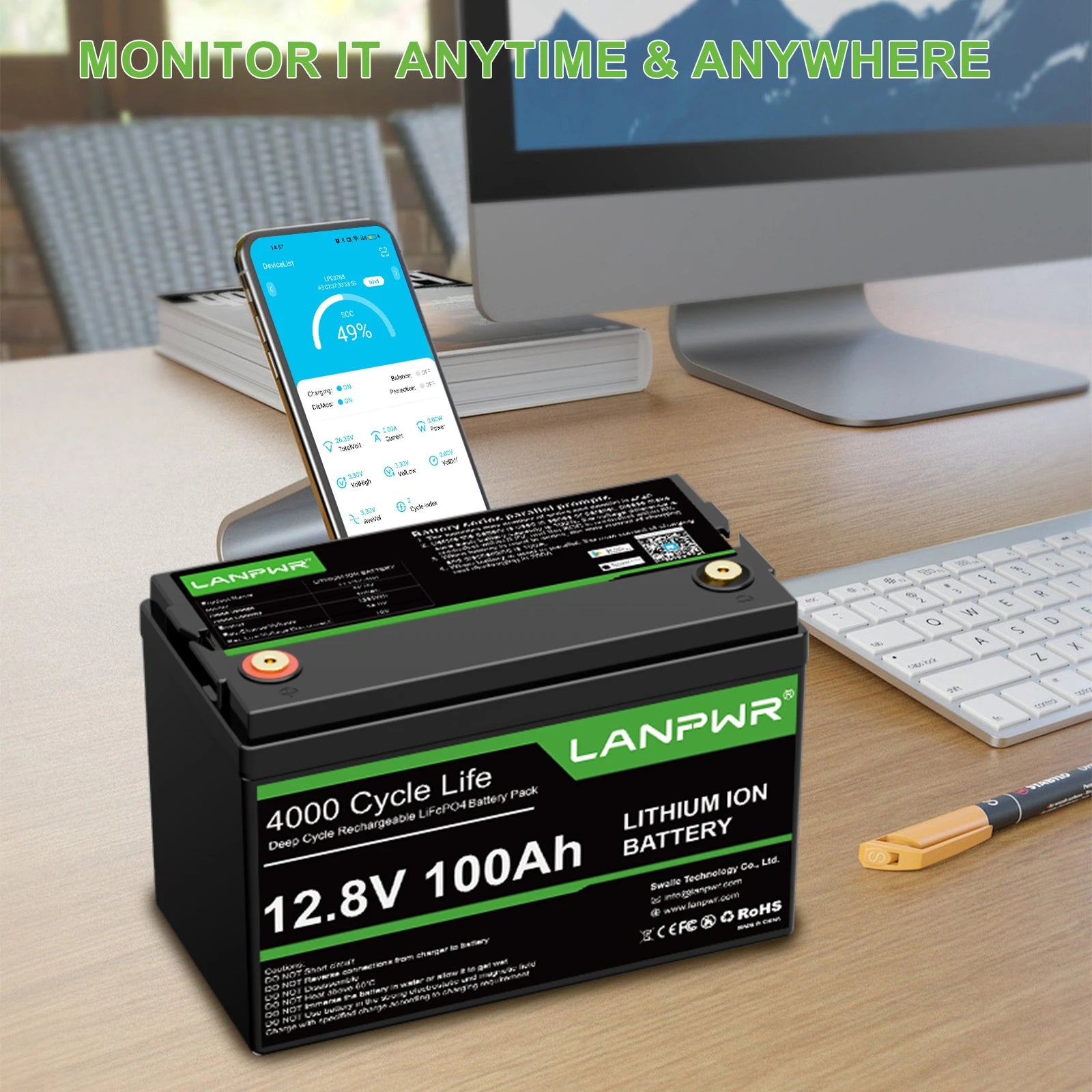 LANPWR 1440Wp 3600W 24V 5.12kWh Off-Grid Solar Kit - 24V 3600W Off-grid Inverter, 4x12V 100Ah Battery LiFePO4 Battery