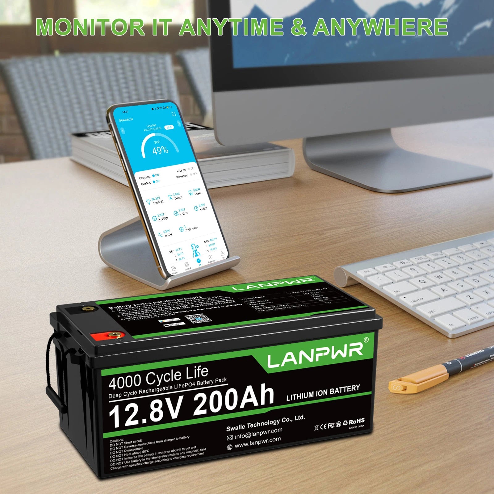 LANPWR 1440Wp 3600W 24V 5.12kWh Off‑Grid Solar Kit - 24V 3600W Off-grid Inverter, 2x12V 200Ah Plus Bluetooth LiFePO4 Battery