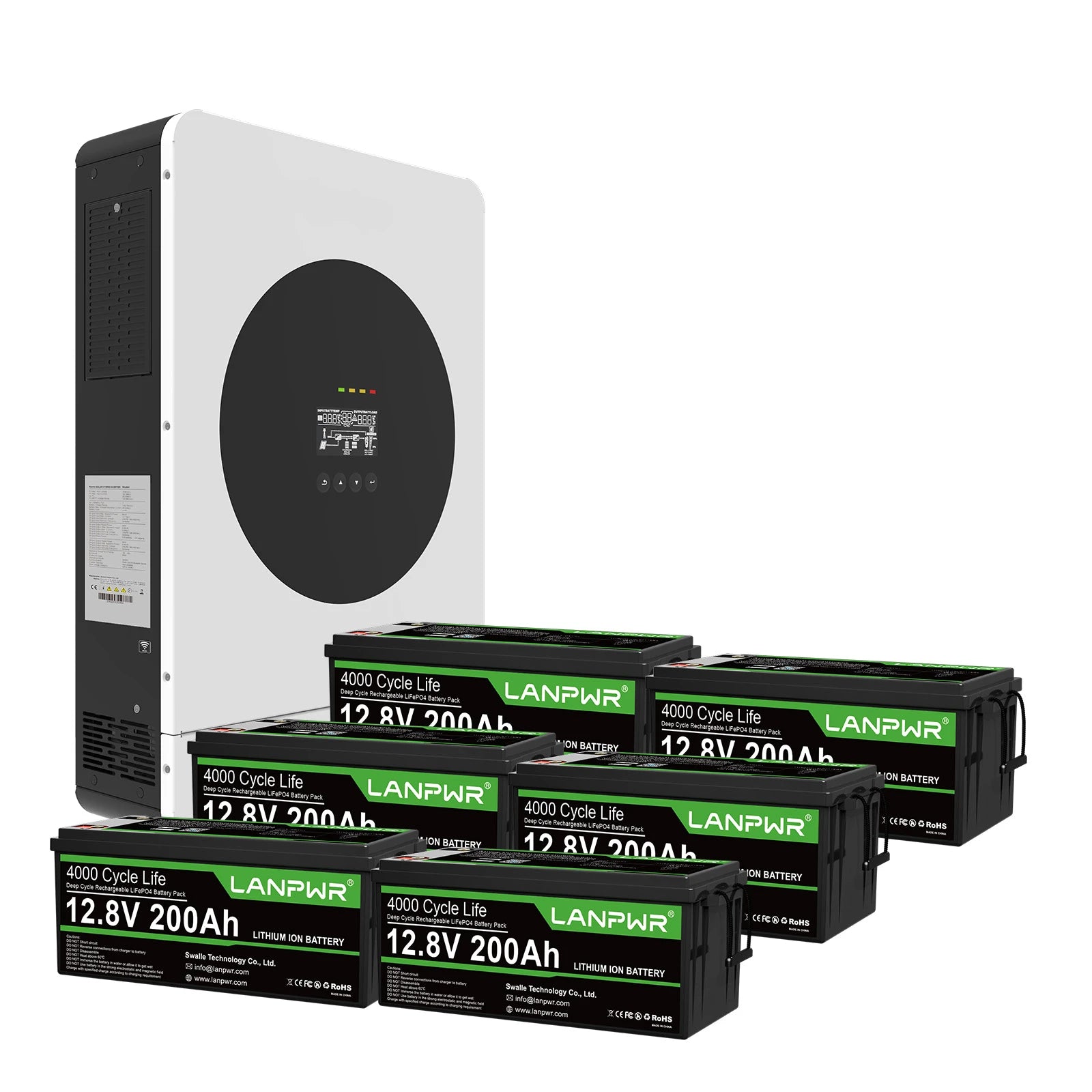 LANPWR 1440Wp 3600W 24V 5.12kWh Off‑Grid Solar Kit - 24V 3600W Off-grid Inverter, 2x12V 200Ah Plus Bluetooth LiFePO4 Battery