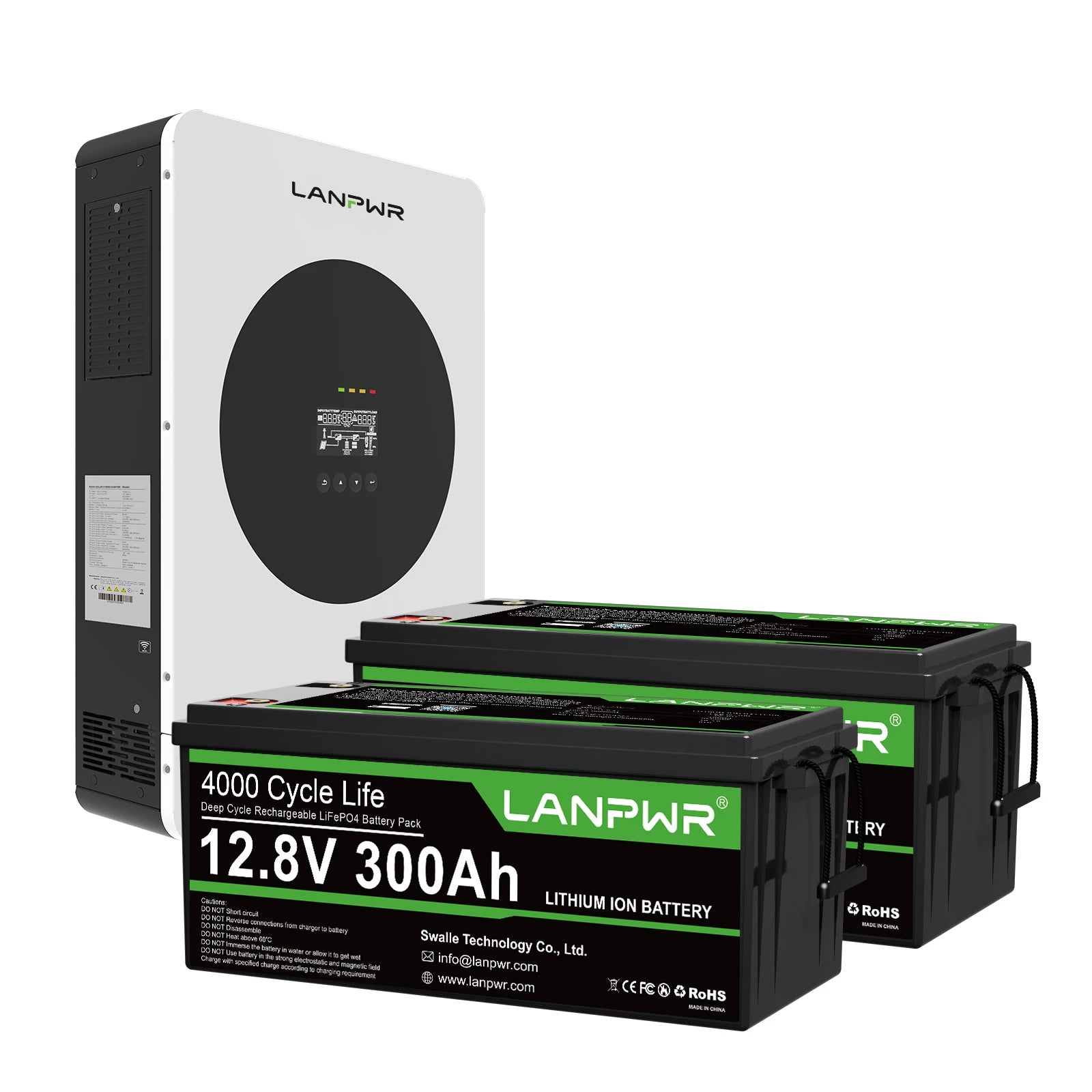 LANPWR 1440Wp 3600W 24V 5.12kWh Off-Grid Solar Kit - 24V 3600W Off-grid Inverter, 2x12V 300Ah Bluetooth LiFePO4 Battery