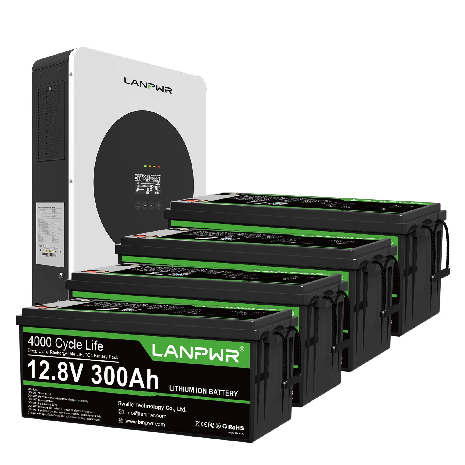 LANPWR 1440Wp 3600W 24V 5.12kWh Off-Grid Solar Kit - 24V 3600W Off-grid Inverter, 2x12V 300Ah Bluetooth LiFePO4 Battery