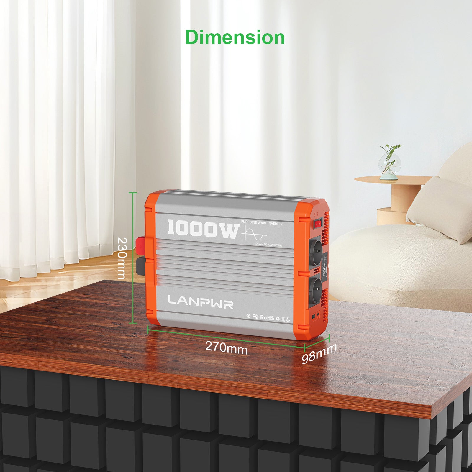 LANPWR 1000W 24V Pure Sine Wave Inverter