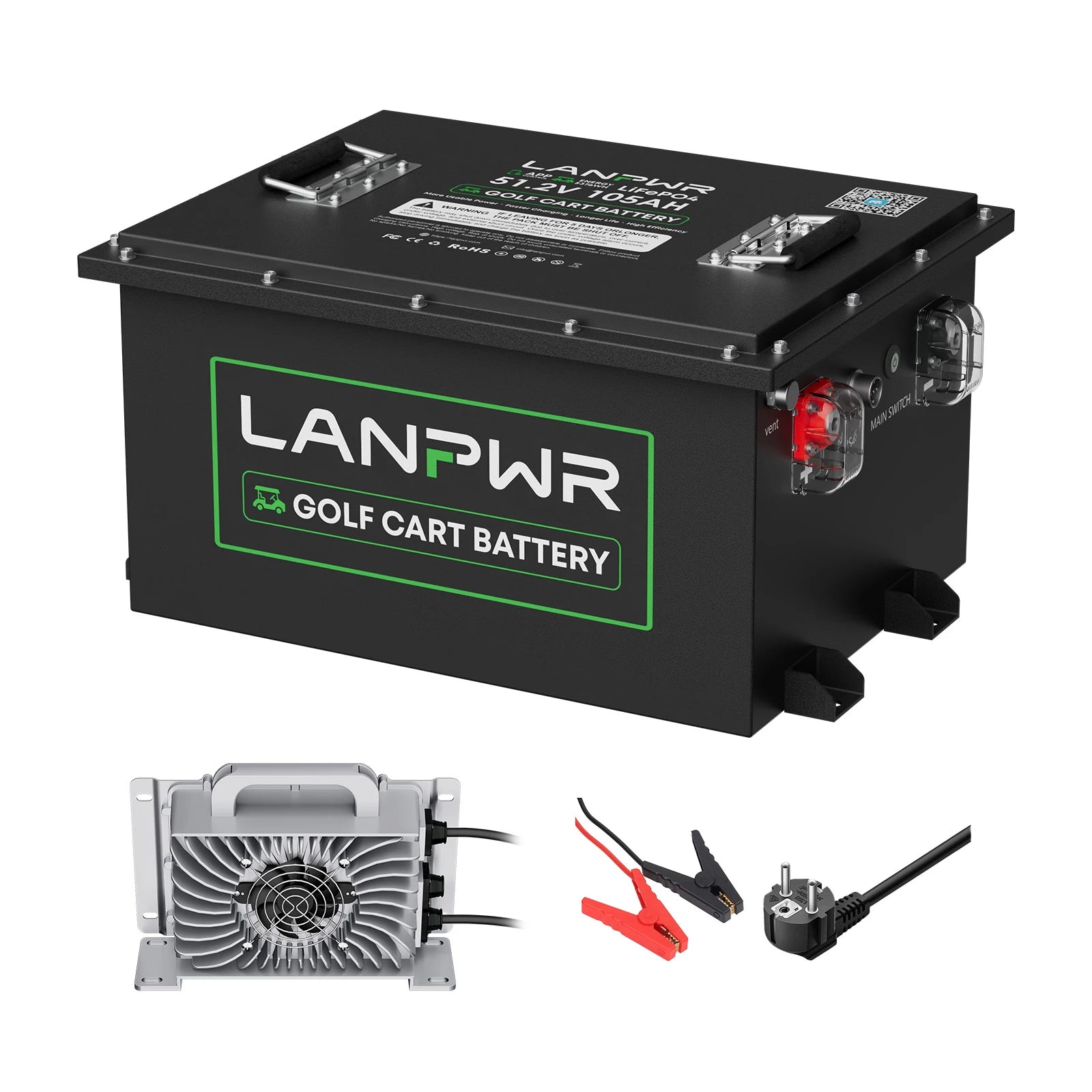 LANPWR 48V 105Ah Bluetooth LiFePO4 Golf Cart Lithium Battery, 200A BMS, Max 10.24kW Power