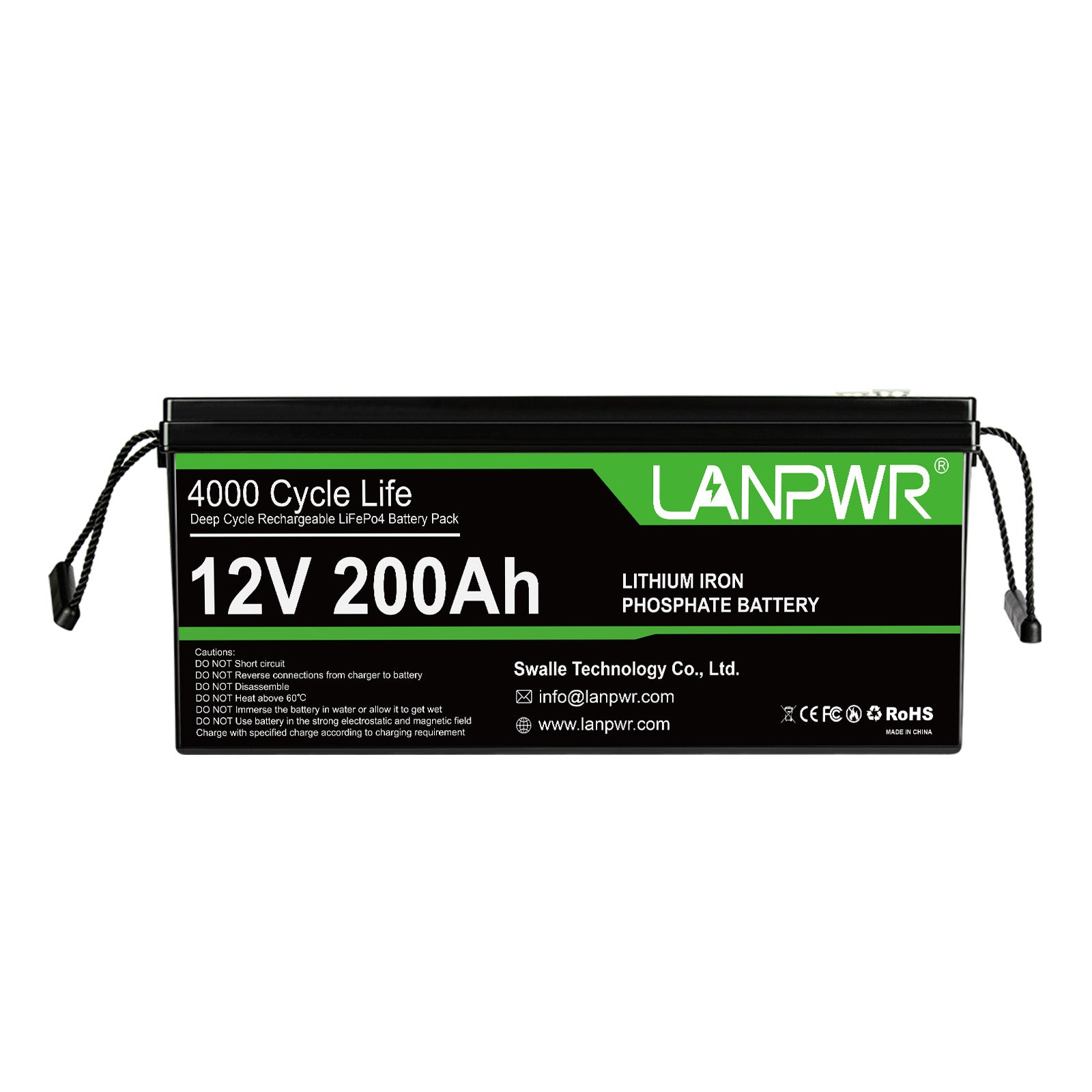 LANPWR 12V 200Ah Plus LiFePO4 Battery, 2560Wh Energy, Built-In 200A BMS, 2560W Load Power