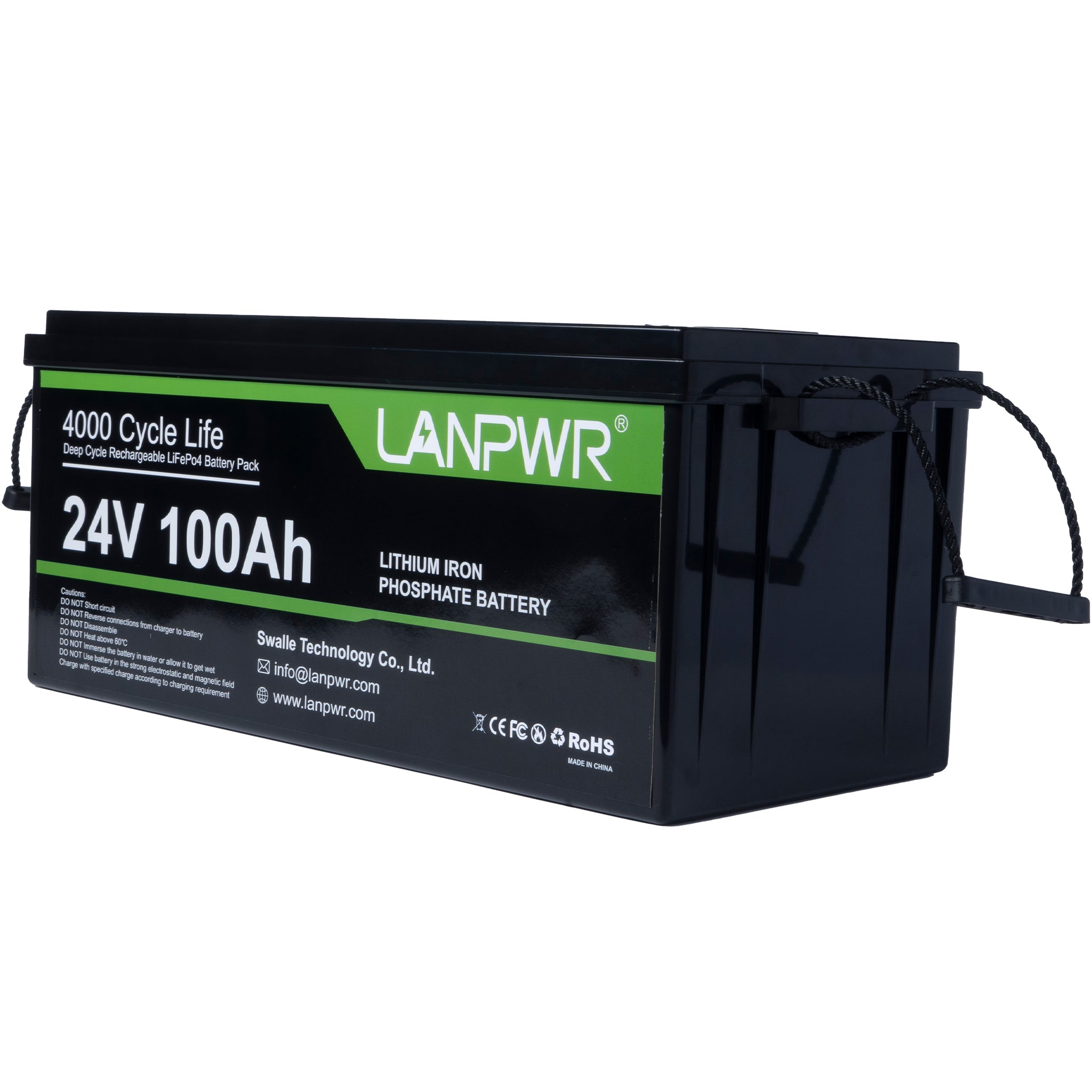 Lanpwr 24V 100Ah LiFePO4 Battery, Build-In 100A BMS, Maximum Continuous Load 2560W, 2560Wh Energy