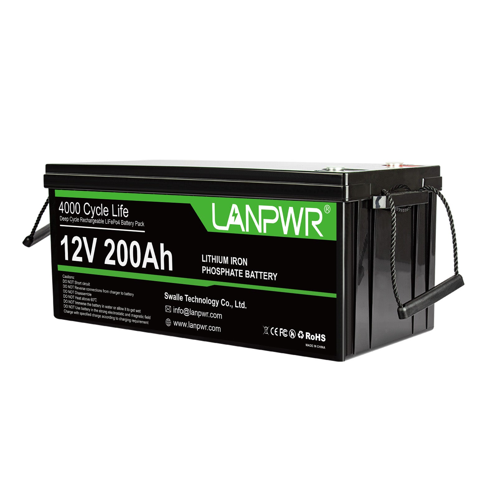 LANPWR 12V 200Ah Plus LiFePO4 Battery, 2560Wh Energy, Built-In 200A BMS, 2560W Load Power