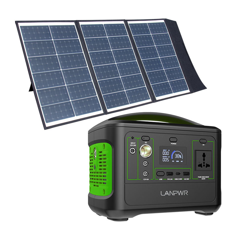 LANPWR M5 600W Portable Power Station + 100W Foldable Portable Solar Panel