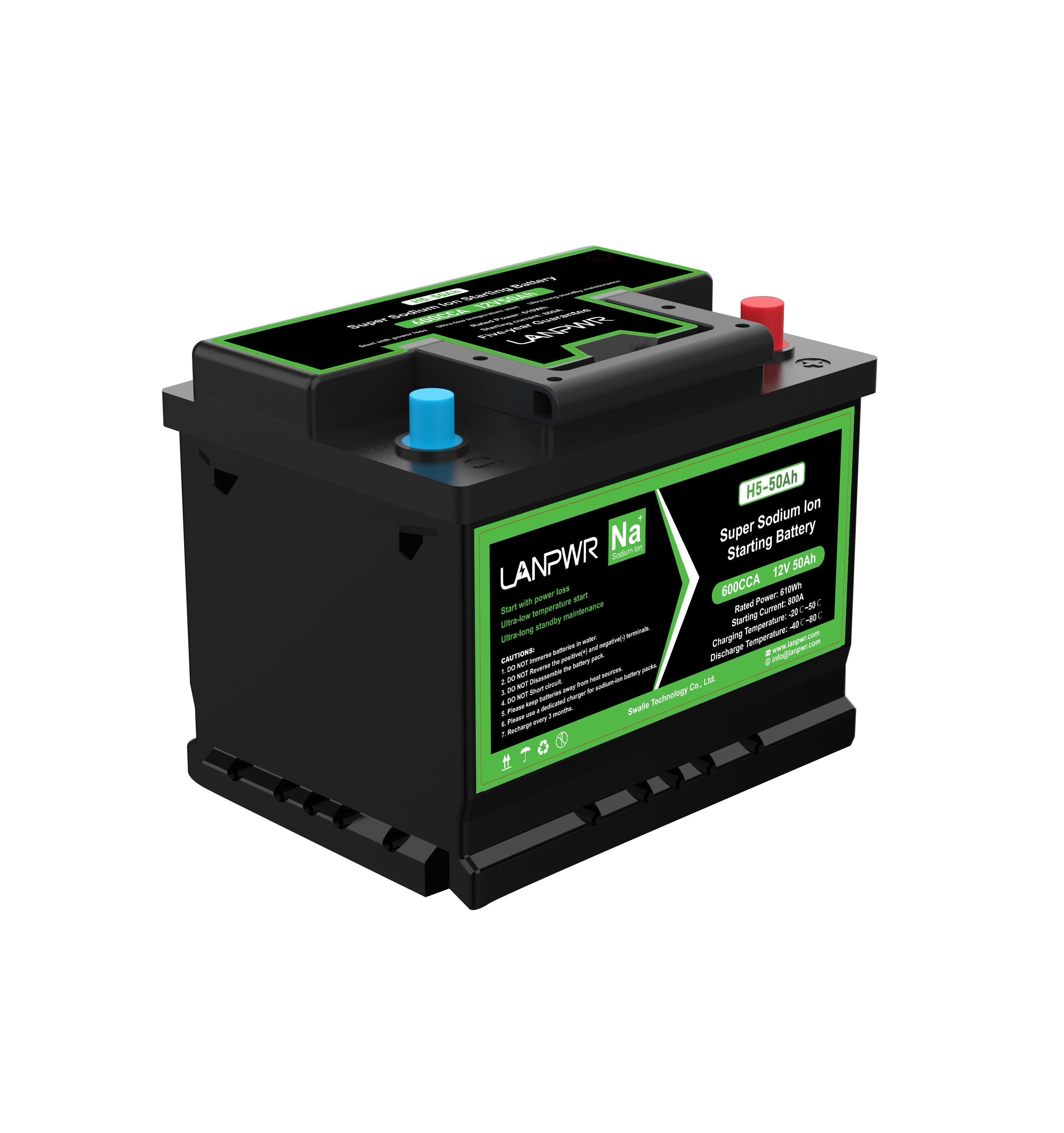 LANPWR Sodium Ion Starting Battery 12V 50Ah 610Wh