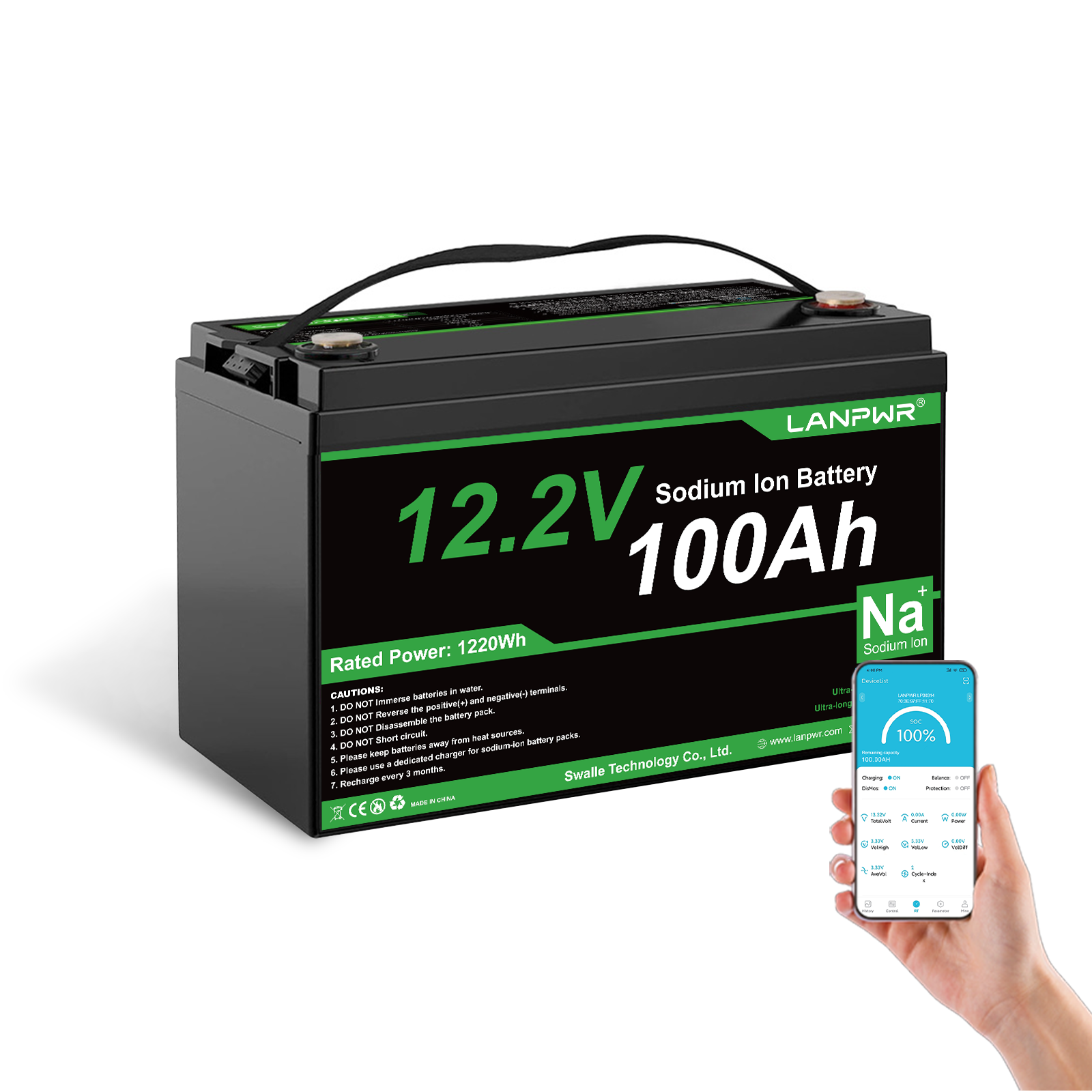 LANPWR 12.2V 100Ah Sodium-ion Bluetooth Lithium Battery - Specifically Designed for Cold Environments