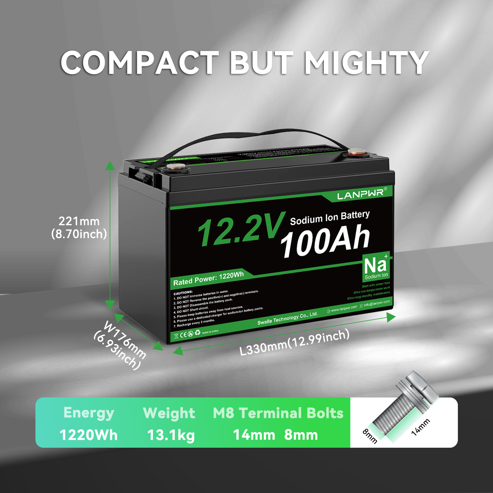 LANPWR 12.2V 100Ah Sodium-ion Bluetooth Lithium Battery - Specifically Designed for Cold Environments