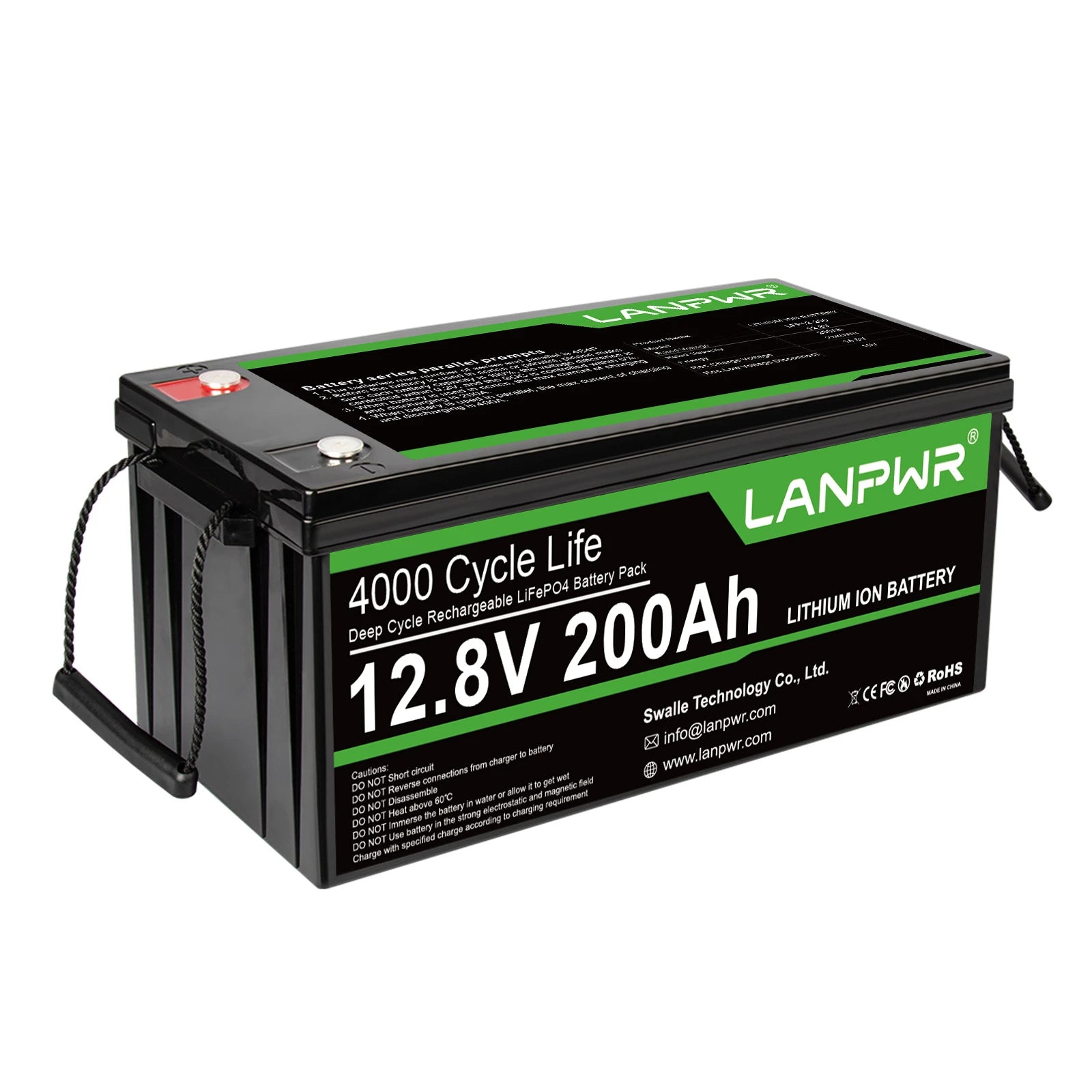 LANPWR 12V 200Ah Plus LiFePO4 Battery, 2560Wh Energy, Built-In 200A BMS, 2560W Load Power
