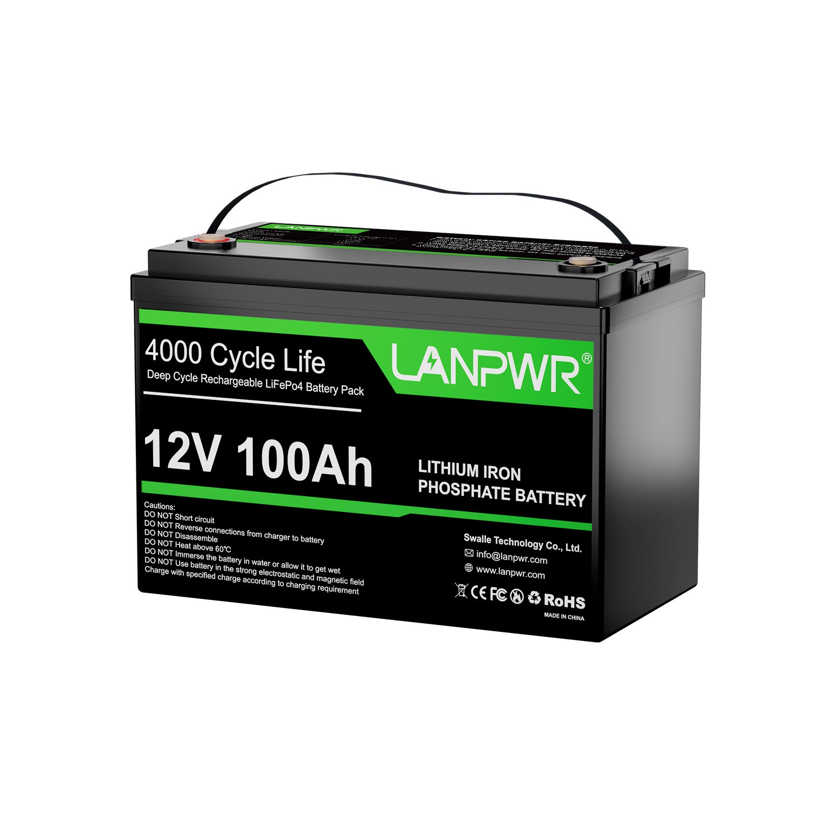 【Black Friday Price €199,99】LANPWR 12V 100Ah LiFePO4 Battery with 4000+ Deep Cycles & Built-In 100A BMS, 1280Wh Best RV Lithium Battery