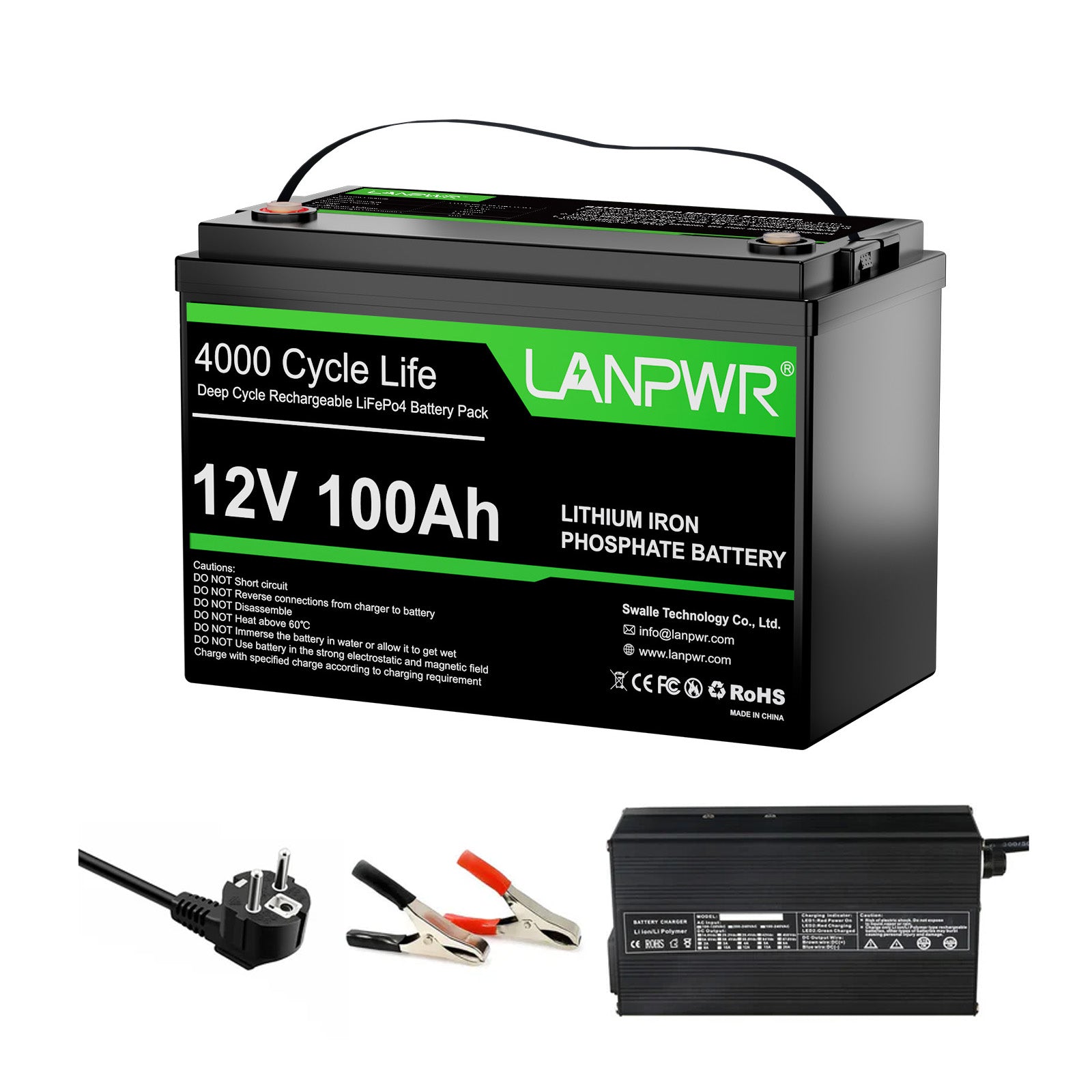 LANPWR 12V 100Ah LiFePO4 Battery with 4000+ Deep Cycles & Built-In 100A BMS, 1280Wh Best RV Lithium Battery