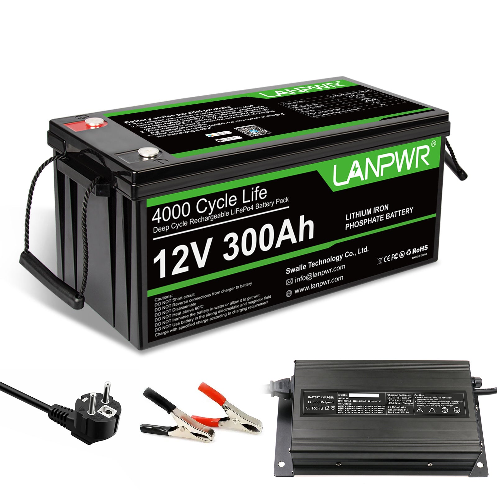 LANPWR 12V 300Ah LiFePO4 Battery with Bluetooth 5.0, Maximum Load Power 2560W, 3840Wh Energy