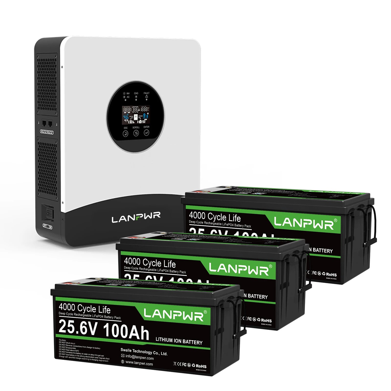 LANPWR 1080Wp 3000W 24V 5.12kWh Off-Grid Solar Panels Kit - 24V 3000W Off-grid Inverter, 2x24V 100Ah LiFePO4 Lithium Battery