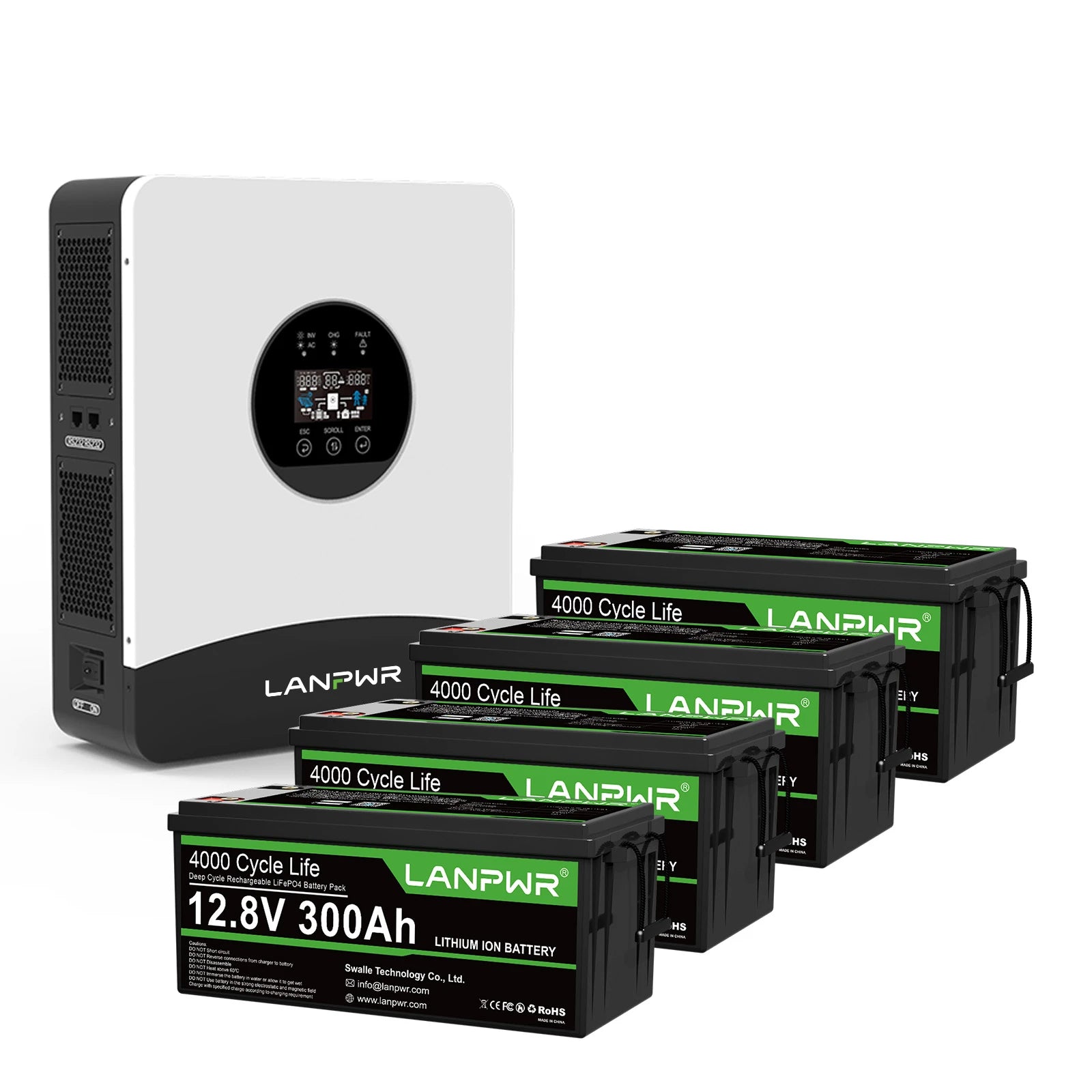 LANPWR 1080Wp 3000W 24V 5.12kWh Off-Grid Solar Panels Kits - 24V 3000W Off-grid Inverter, 2x12V 300Ah Bluetooth LiFePO4 Battery