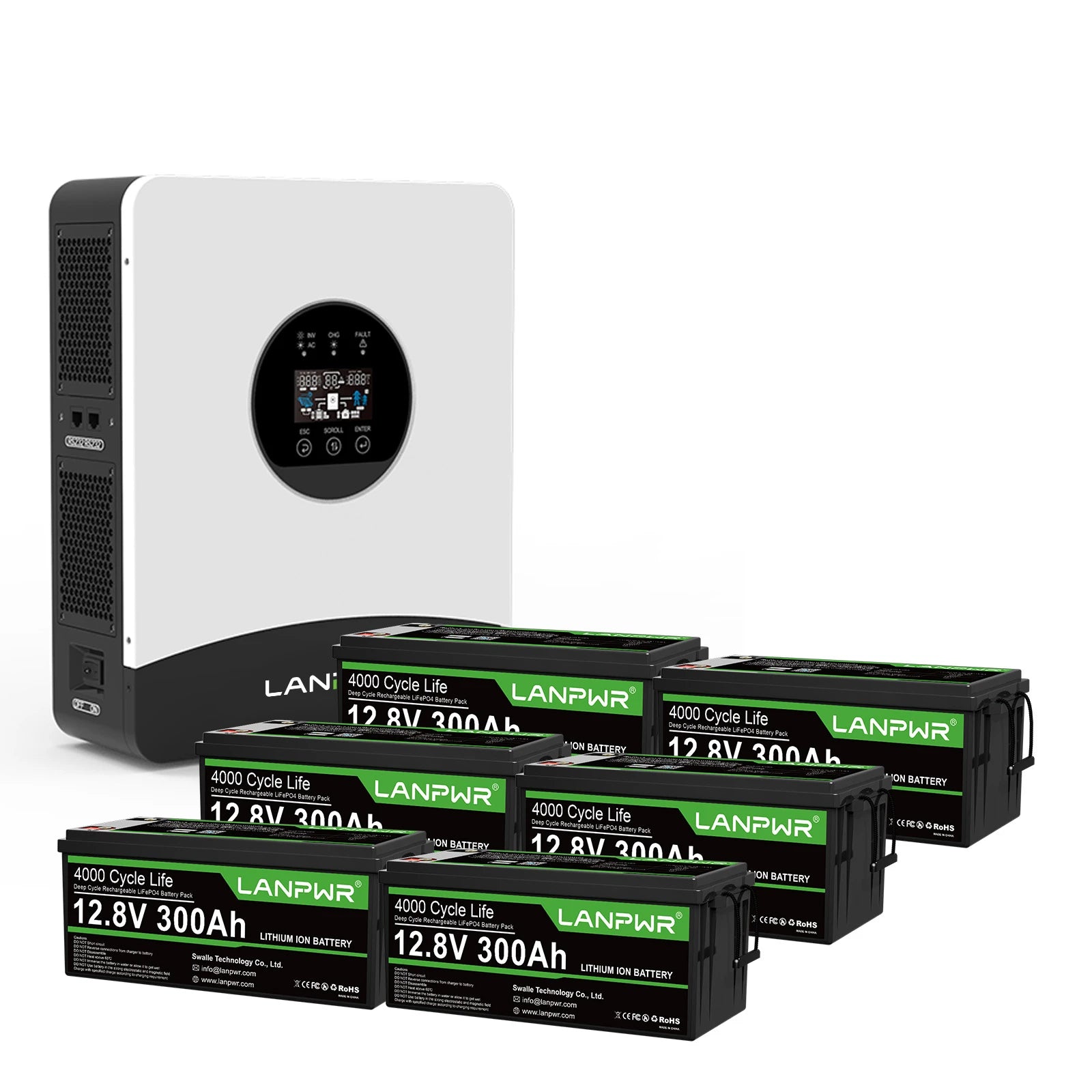 LANPWR 1080Wp 3000W 24V 5.12kWh Off-Grid Solar Panels Kits - 24V 3000W Off-grid Inverter, 2x12V 300Ah Bluetooth LiFePO4 Battery