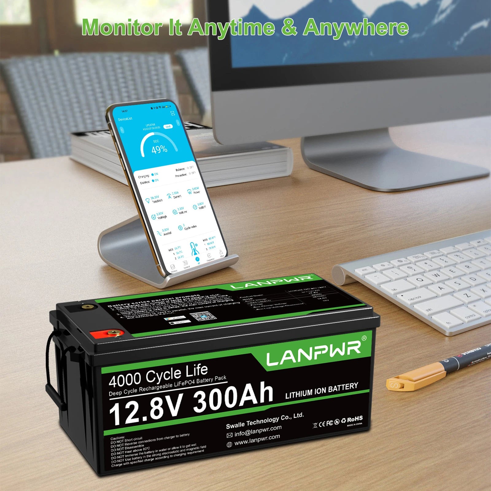 LANPWR 1080Wp 3000W 24V 5.12kWh Off-Grid Solar Panels Kits - 24V 3000W Off-grid Inverter, 2x12V 300Ah Bluetooth LiFePO4 Battery