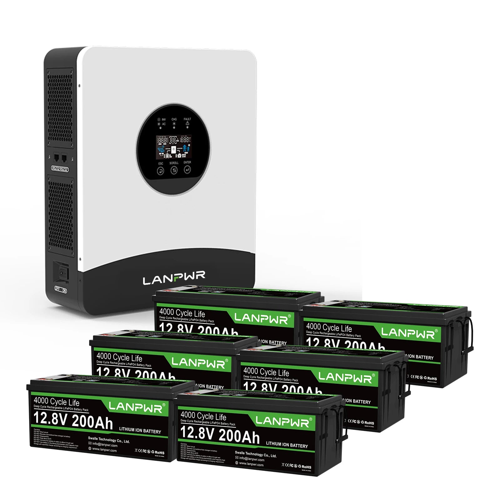 LANPWR 1080Wp 3000W 24V 5.12kWh Off-Grid Solar Panels Kit - 24V 3000W Off-grid Inverter, 2x12V 200Ah Bluetooth LiFePO4 Battery