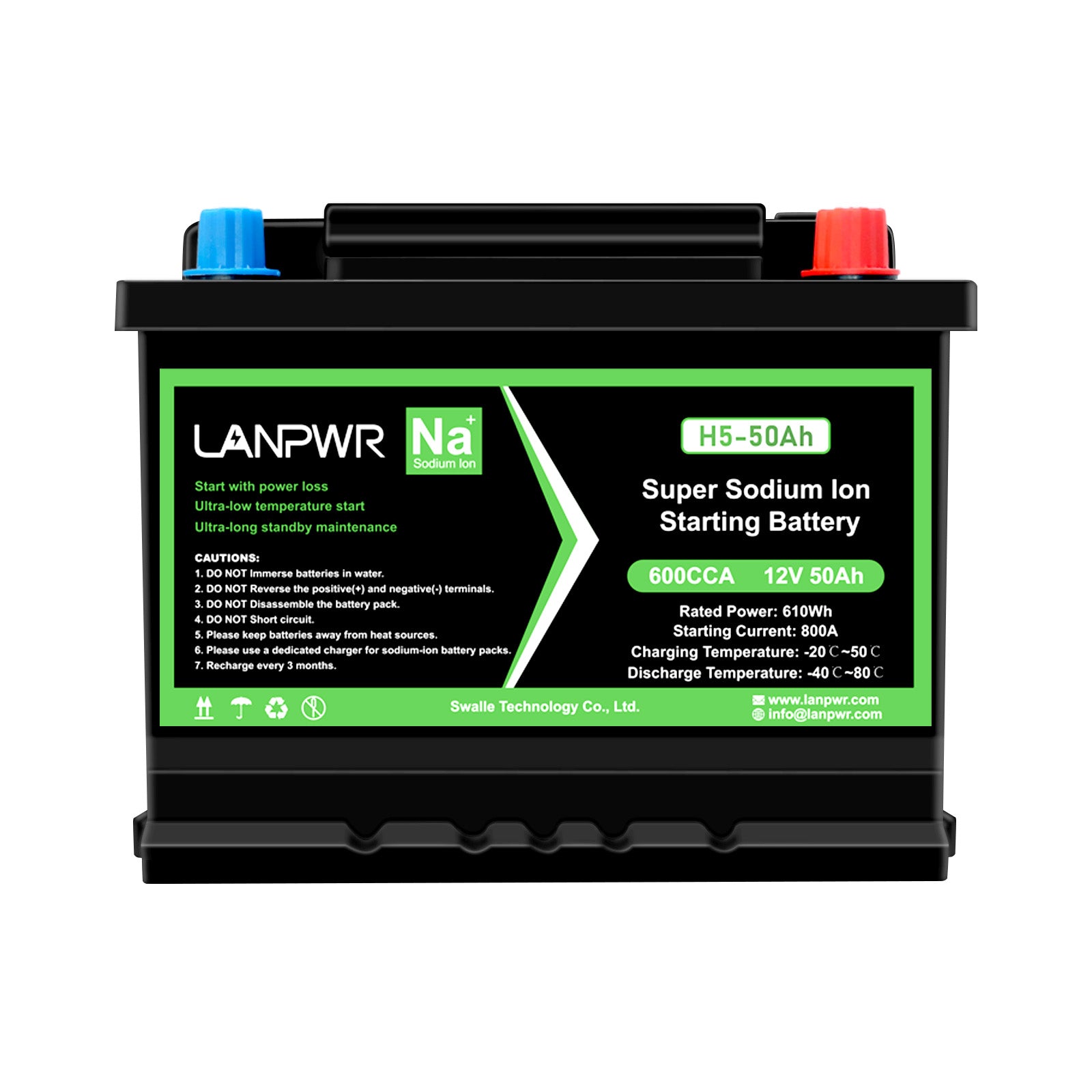 LANPWR Group-47 H5 Sodium-ion Vehicle Starting Battery 12V 50Ah 610Wh (CCA actual testing exceeds 700)