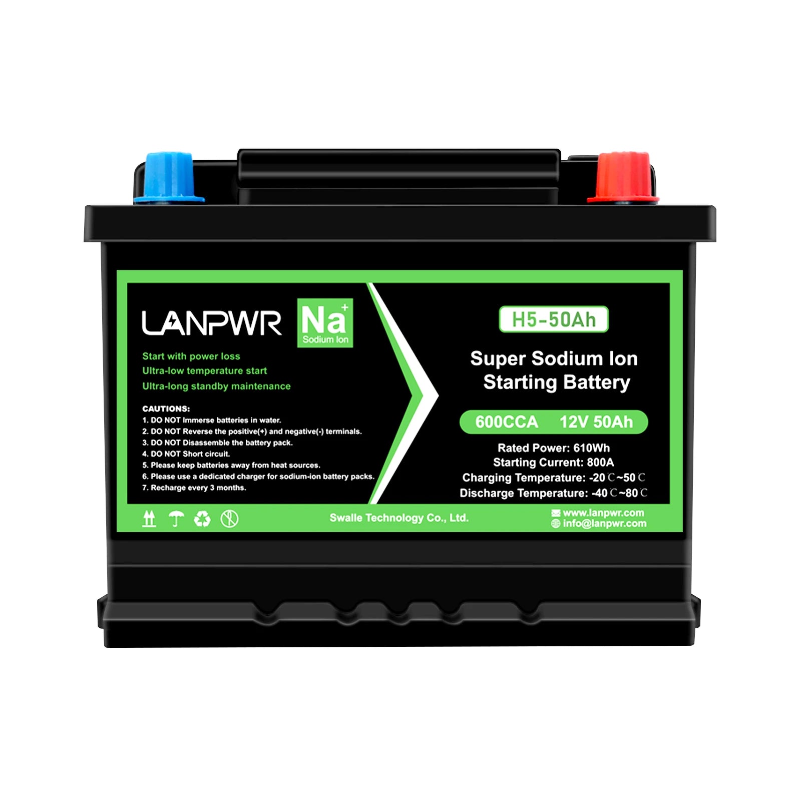 LANPWR Sodium Ion Starting Battery 12V 50Ah 610Wh power battery