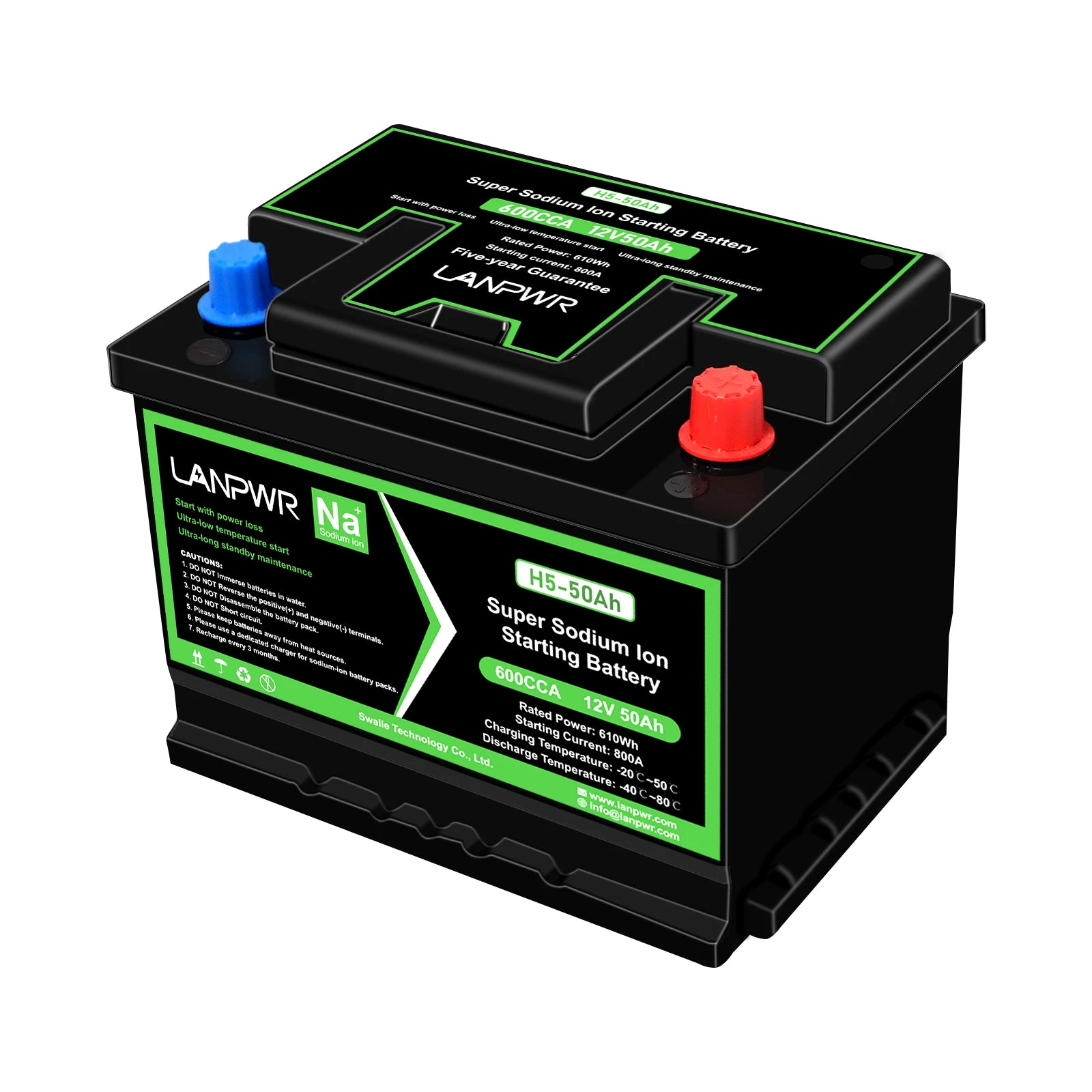 LANPWR Group-47 H5 Sodium-ion Vehicle Starting Battery 12V 50Ah 610Wh (CCA actual testing exceeds 700)