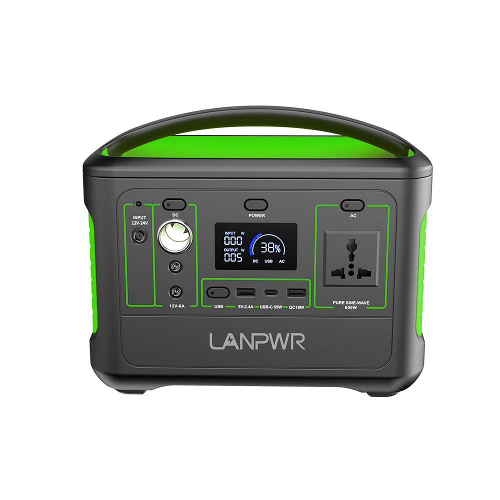 LANPWR M5-600 600W Portable Power Station + 100W Foldable Portable Solar Panel