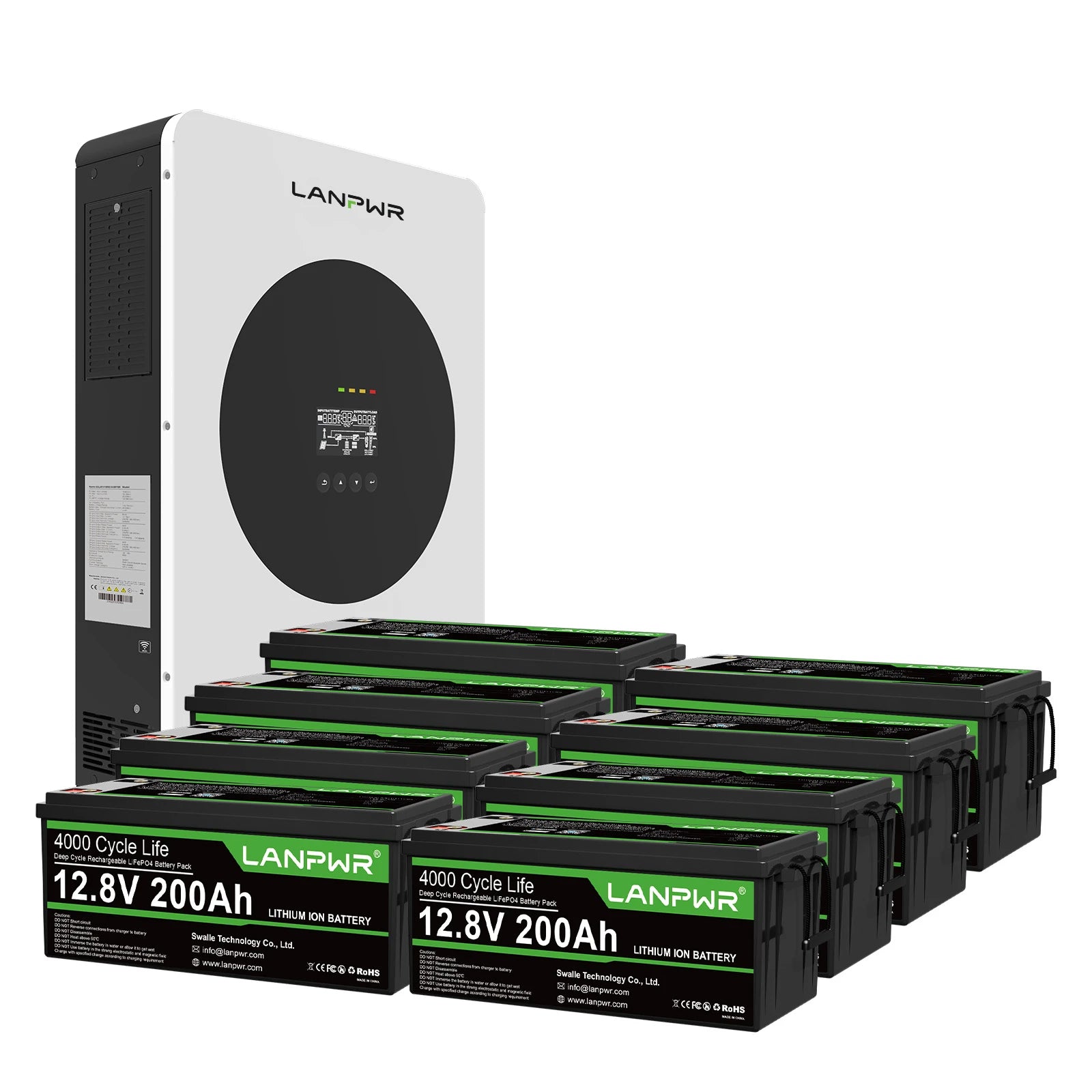 LANPWR 1440Wp 3600W 24V 5.12kWh Off-Grid Solar Kit - 24V 3600W Off-grid Inverter, 2x12V 200Ah Plus Bluetooth LiFePO4 Battery