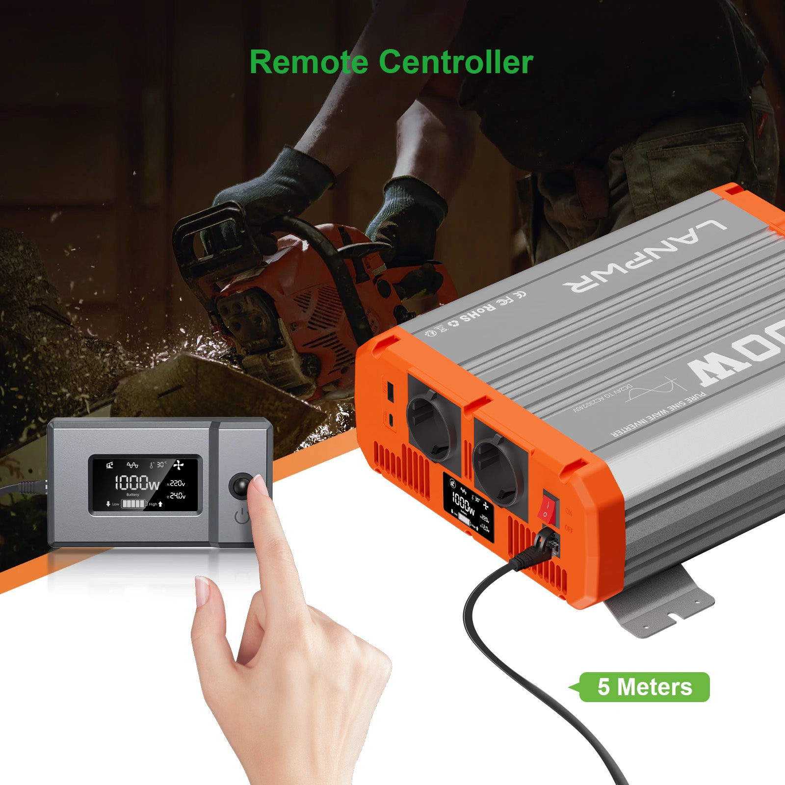 LANPWR 1000W 24V Pure Sine Wave Inverter