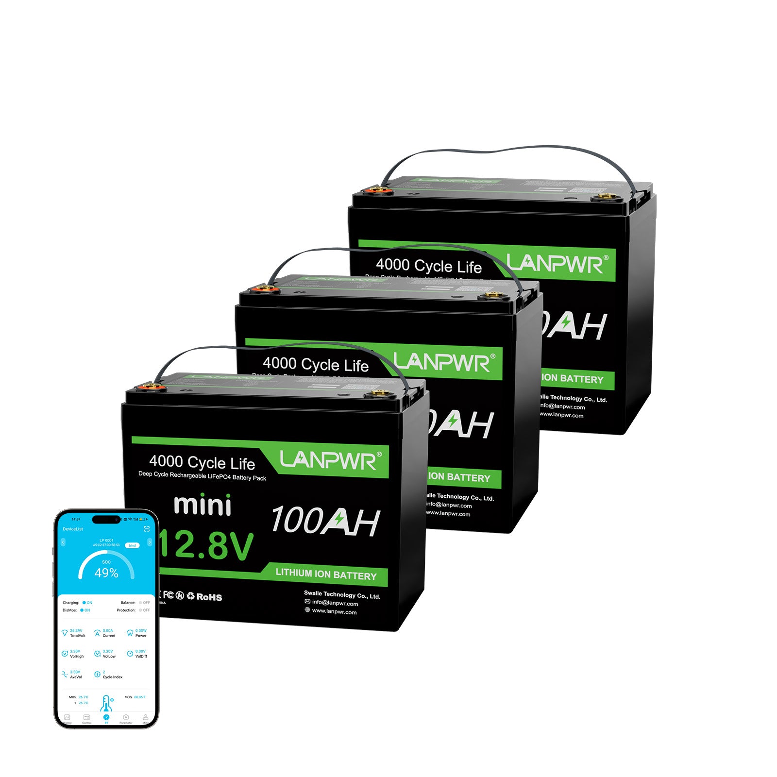 LANPWR 12V 100Ah Mini Bluetooth LiFePO4 Lithium Battery