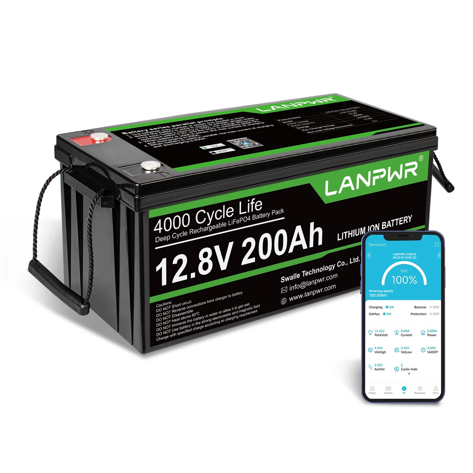 LANPWR 12V 200Ah Plus LiFePO4 Battery with Bluetooth 5.0, Maximum Load Power 2560W, 2560Wh Energy