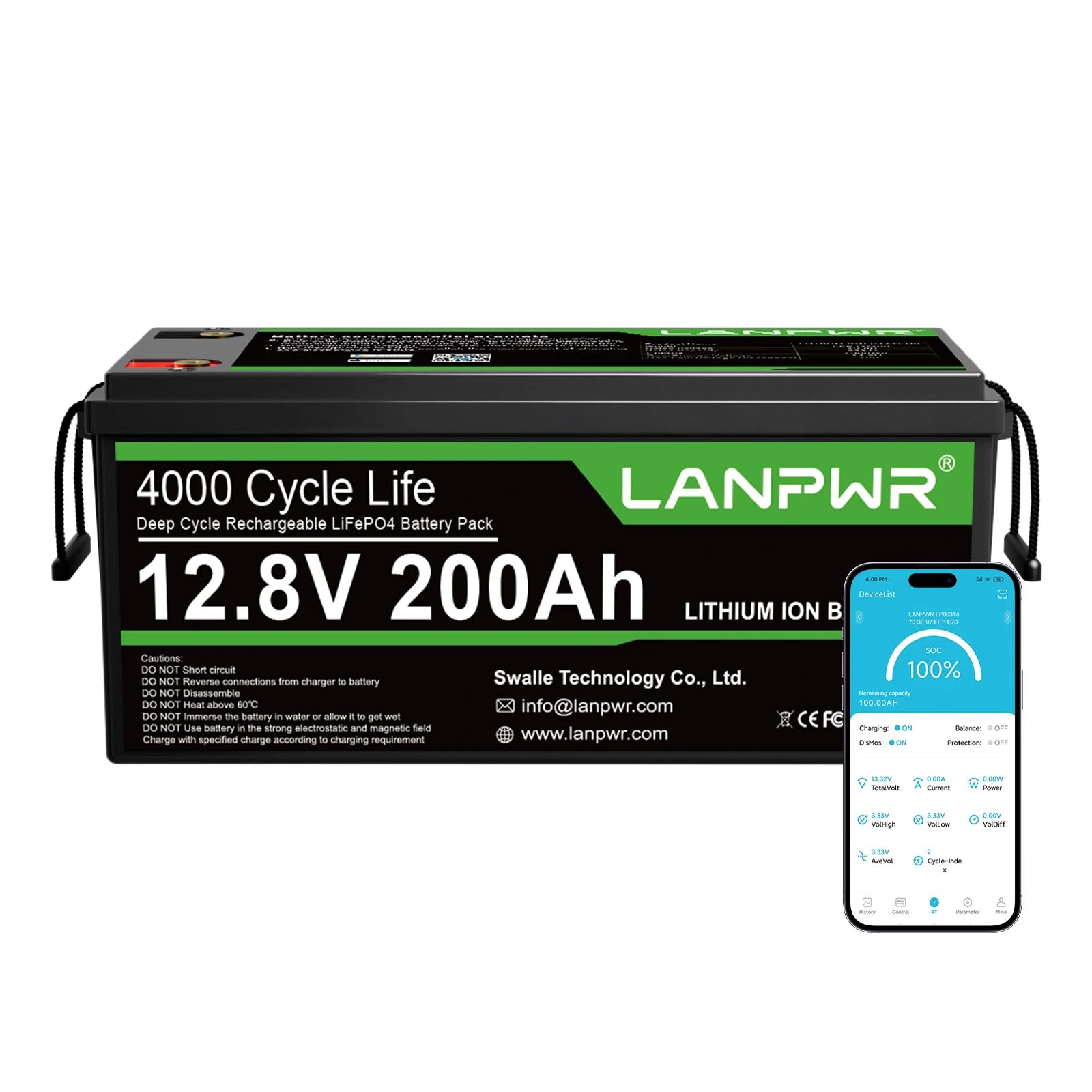 LANPWR 12V 200Ah Plus LiFePO4 Battery with Bluetooth 5.0, Maximum Load Power 2560W, 2560Wh Energy
