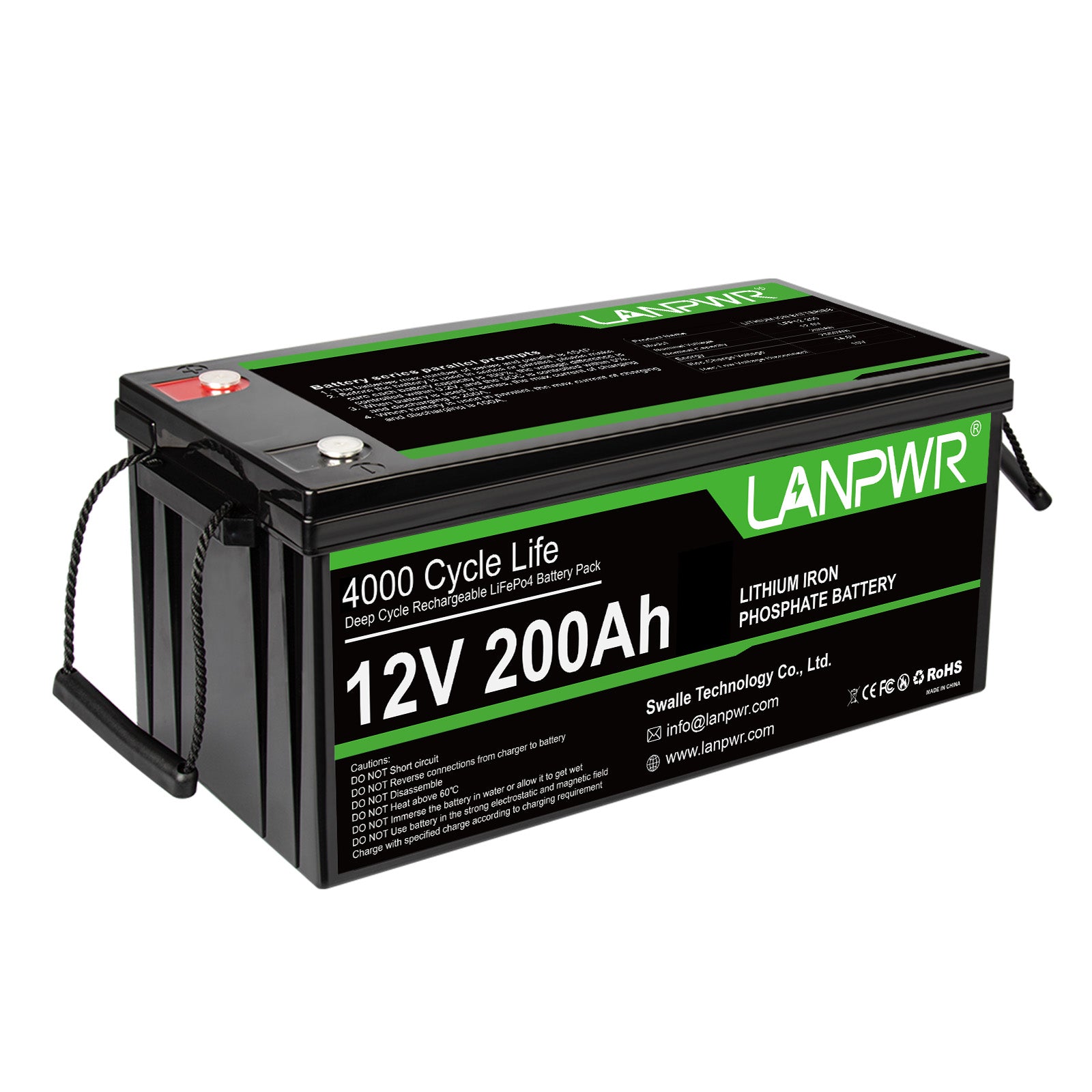 LANPWR 12V 200Ah Plus LiFePO4 Battery, 2560Wh Energy, Built-In 200A BMS, 2560W Load Power