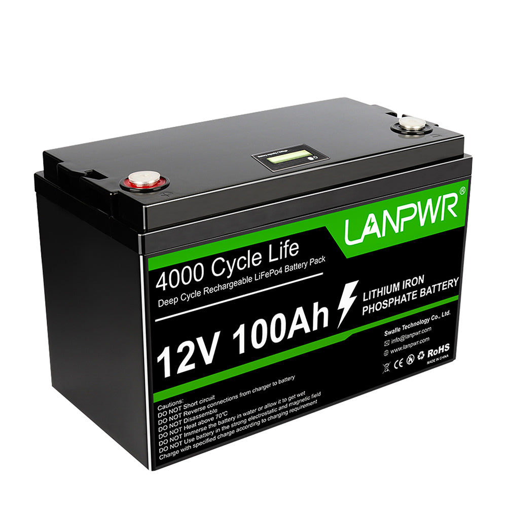 LANPWR 12V 100Ah LiFePO4 Battery with 4000+ Deep Cycles & Built-In 100A BMS, 1280Wh Best RV Lithium Battery