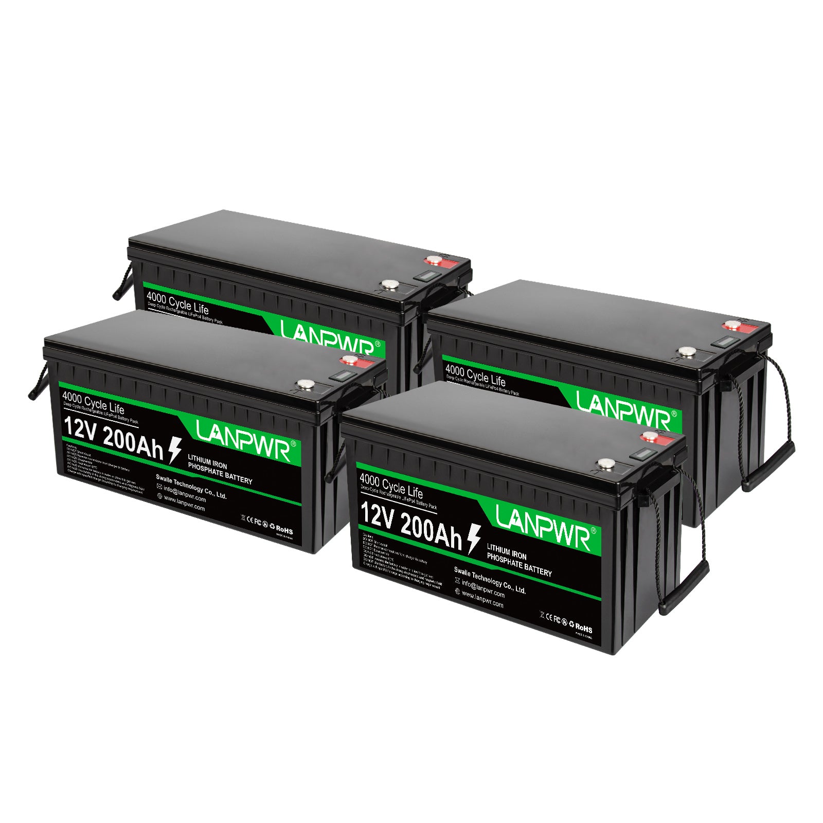 LANPWR 12V 200Ah Plus LiFePO4 Battery, 2560Wh Energy, Built-In 200A BMS, 2560W Load Power