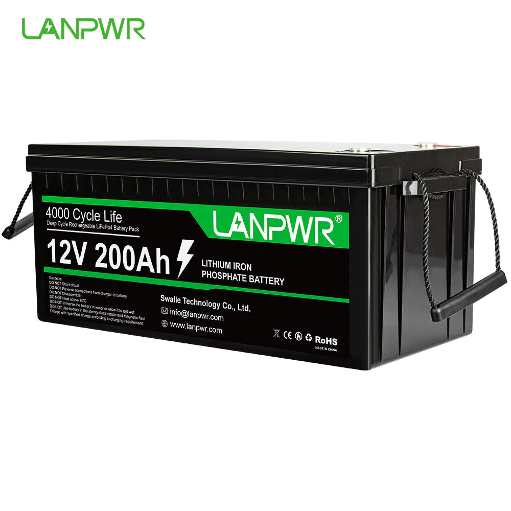 LANPWR 12V 200Ah LiFePO4 Battery, Built-In 200A BMS, 2560Wh Energy