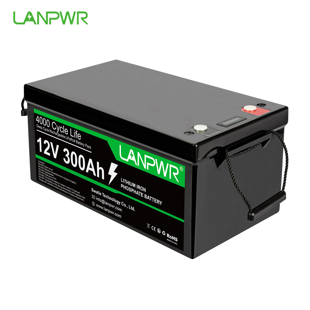 LANPWR 12V 300Ah LiFePO4 Battery, Build-In 200A BMS Maximum Load Power 2560W, 3840Wh Energy