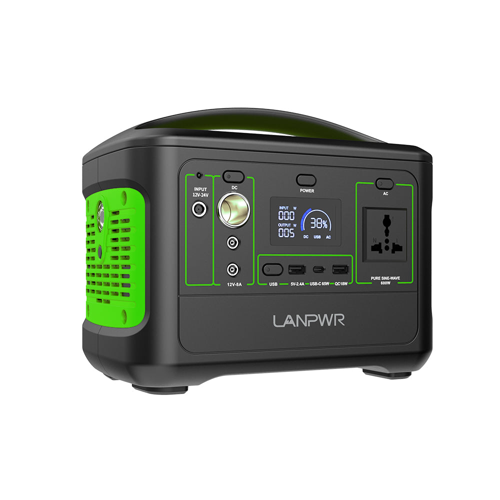 LANPWR M5-600 600W Portable Power Station + 100W Foldable Portable Solar Panel